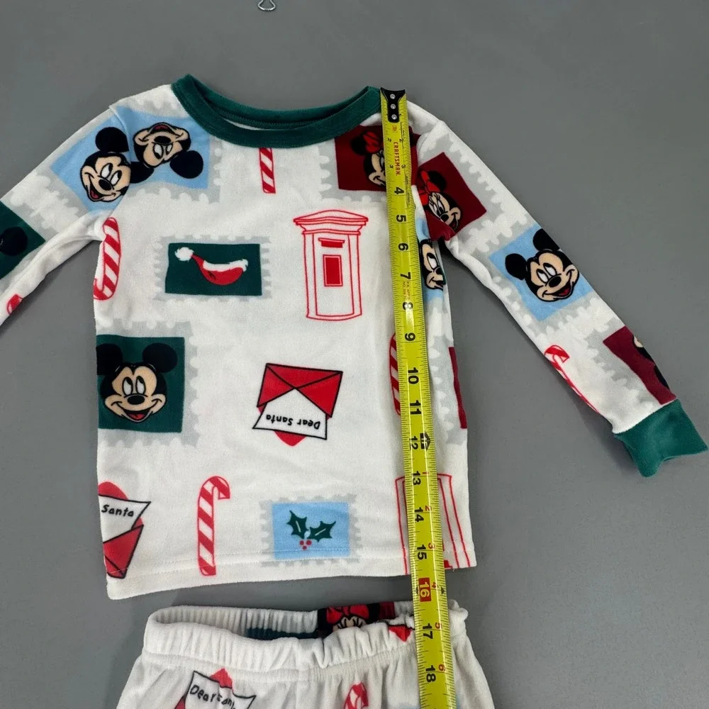Disney Mickey Minnie Mouse Holiday Pajama Set Kids 4T White Green Christmas